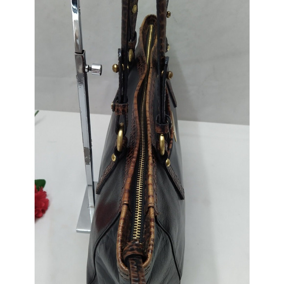 Brahmin Black Leather Double Handle Zipper Closure Tote Shoulder Bag - Picture 8 of 16